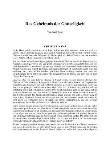 Jakob Ganz - Das Geheimnis der Gottseligkeit - geistiges licht