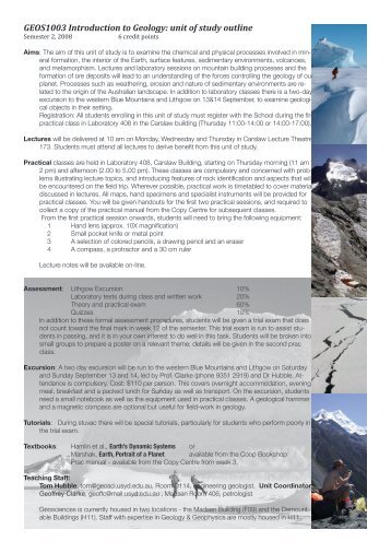 GEOS1003 Introduction to Geology: unit of study outline - School of ...