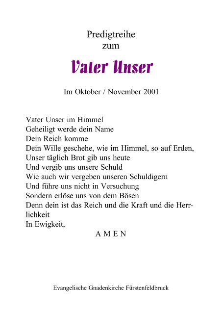 Vater Unser - bei der Gnadenkirche