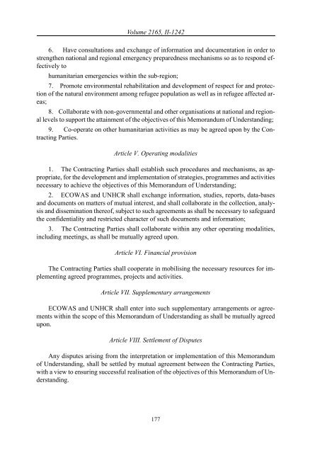 Memorandum of Understanding on refugees, UNHCR and ECOWAS.