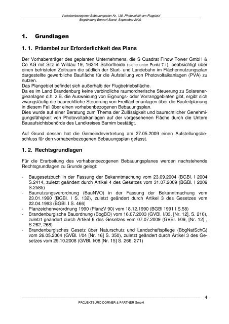 Vorhabenbezogener Bebauungsplan - Gemeinde Schorfheide