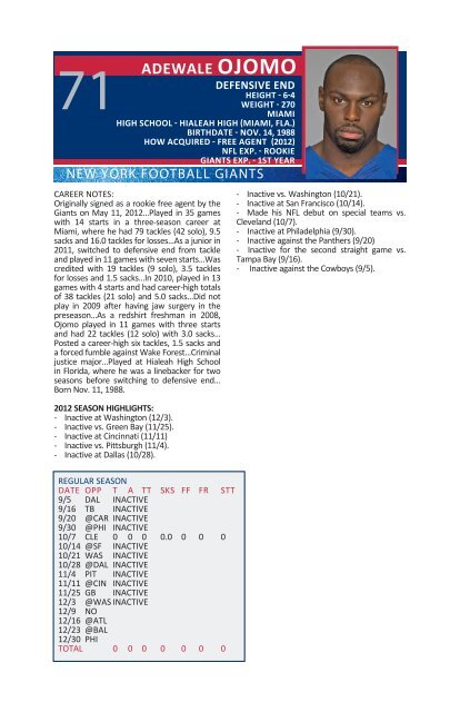 weekly release - New York Giants