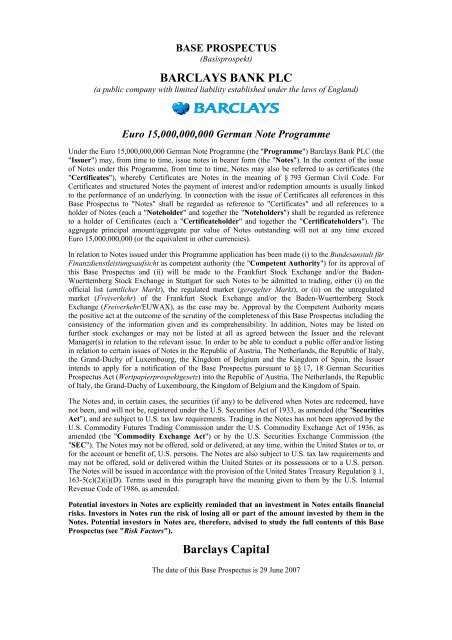 BARCLAYS BANK PLC Barclays Capital