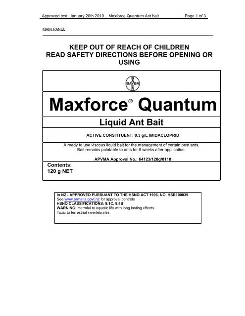 Maxforce Quantum Ant Bait Label - Agserv