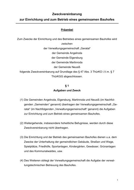 Zweckvereinbarung Bauhof - Verwaltungsgemeinschaft Geratal