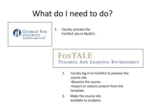 FoxTALE-MyGFU Interface - George Fox University