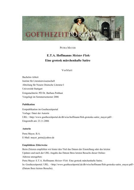ETA Hoffmanns Meister Floh - Das Goethezeitportal