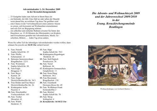 Adventskalender 1 - Evangelische Kreuzkirchengemeinde Reutlingen