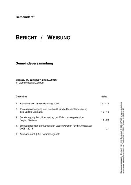 11. Juni - Weisung - Geroldswil