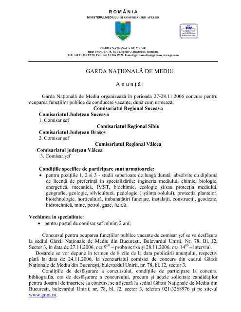 Garda NaÅ£ionalÄƒ De Mediu A N U N Å£ Äƒ Garda Nationala De