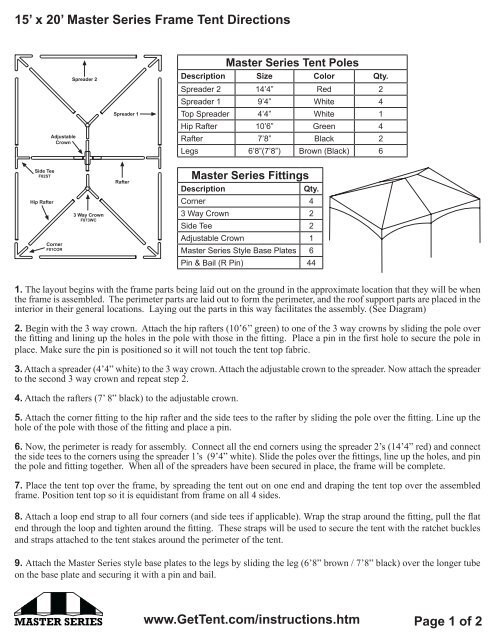 15 X 20 Master Series Frame Tent Directions Celina 15 X 20 Master Series Frame Tent