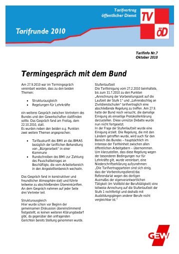 Tarifinfo Nr. 7 - Tarifvertrag Bund und Kommunen