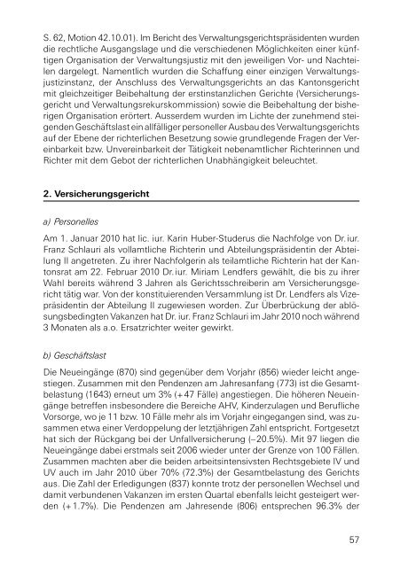 Amtsberichte der kantonalen Gerichte über das Jahr 2010