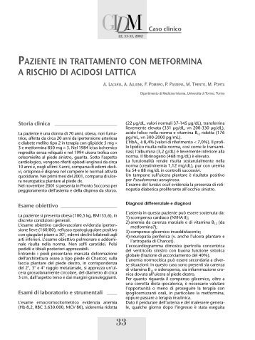 paziente in trattamento con metformina a rischio di acidosi lattica