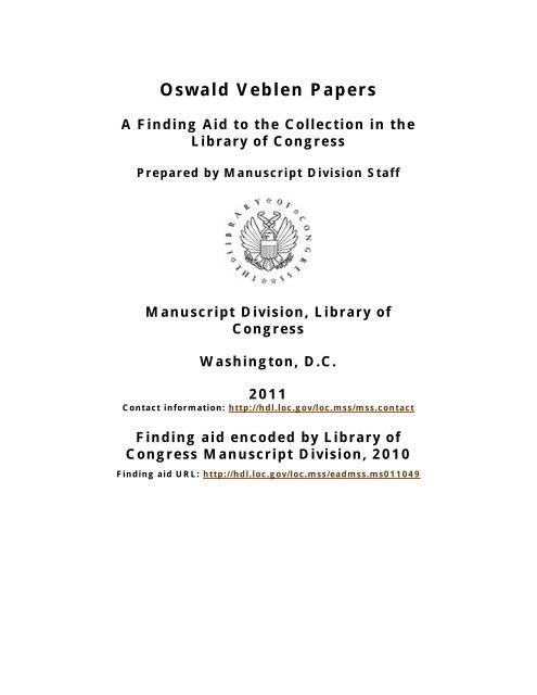 Oswald Veblen Papers [finding aid]. Library of Congress. [PDF