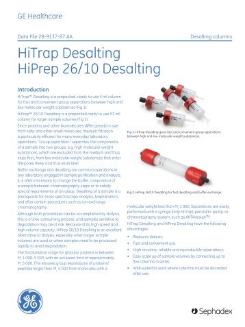 [PDF] Data File: HiTrap Desalting, HiPrep 26/10 Desalting