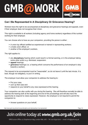 Can I Be Represented In A Disciplinary Or Grievance Hearing ... - GMB