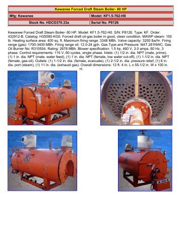 Kewanee Forced Draft Steam Boiler- 80 HP