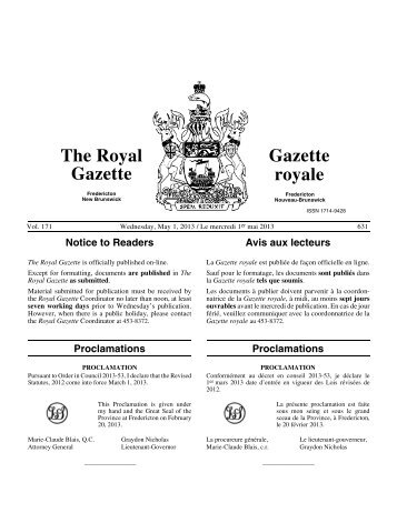 The Royal Gazette / Gazette royale - Gouvernement du Nouveau ...