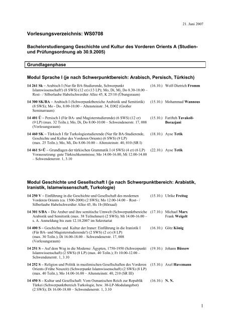Vorlesungsverzeichnis: WS0708 - Fachbereich Geschichts