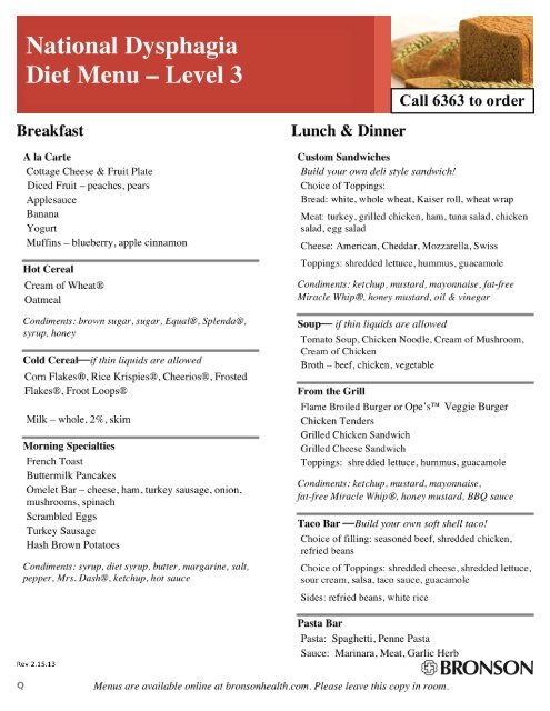 Dysphagia Diet Levels Chart