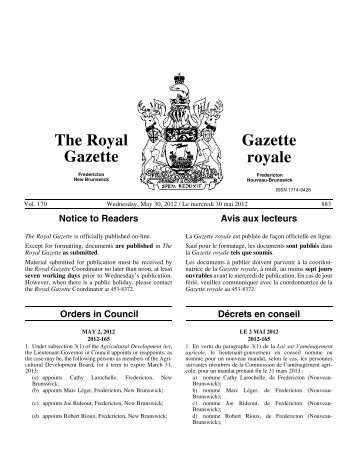 The Royal Gazette / Gazette royale - Gouvernement du Nouveau ...