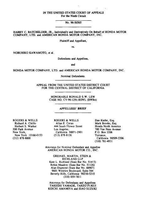 Batchelder v. Kawamoto Appellees' Brief - Greines, Martin, Stein ...