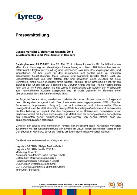 Pressemitteilung - LYRECO