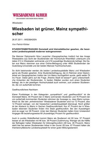 Wiesbaden ist gruener, Mainz sympathischer - Geographisches Institut