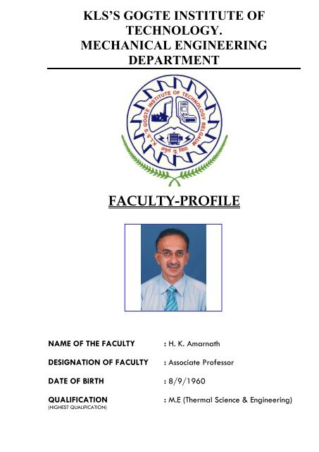 Prof.H.K.Amarnath - Gogte Institute of Technology