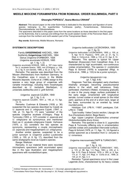 middle miocene foraminifera from romania: order buliminida, part ii