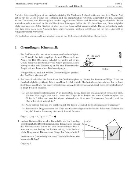 Aufgabenkatalog - Institut für Mechanik der TU Berlin