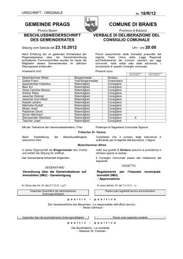 GEMEINDE PRAGS COMUNE DI BRAIES