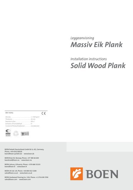 Leggeanvisning Massiv Eik Plank Installation instructions ... - Boen