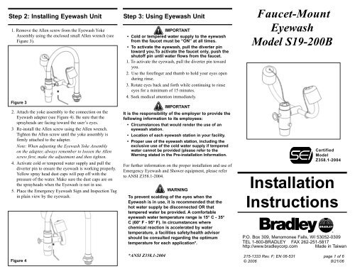 Installation Instructions Faucet-Mount Eyewash Model S19-200B