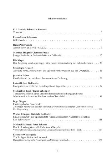 Inhaltverzeichnis (pdf) - Gesellschaft für Archäologie in Bayern eV