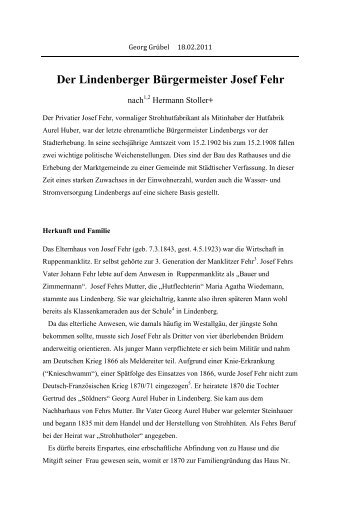 Der Lindenberger Bürgermeister Josef Fehr - Gmv-lindenberg.de