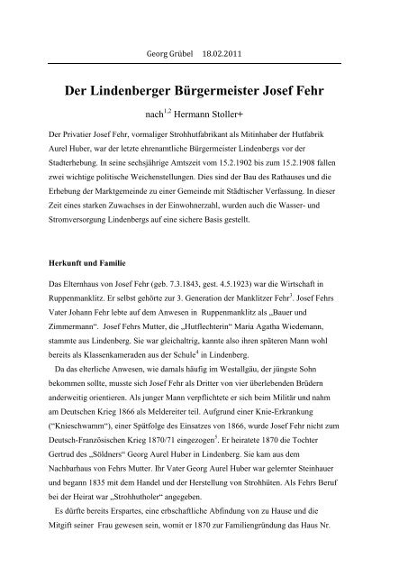 Der Lindenberger Bürgermeister Josef Fehr - Gmv-lindenberg.de