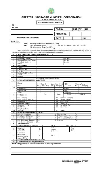 Building Permit order - Greater Hyderabad Municipal Corporation