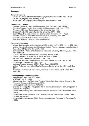 GEROLD SIEDLER July 2012 Biography University ... - Geomar