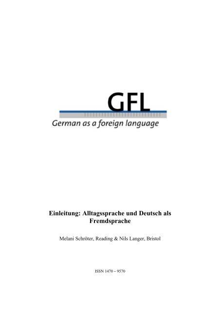 Einleitung: Alltagssprache und Deutsch als ... - GFL-Journal