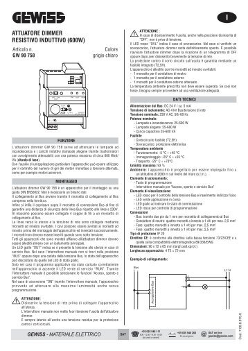 ATTUATORE DIMMER RESISTIVO INDUTTIVO (600W) - Gewiss