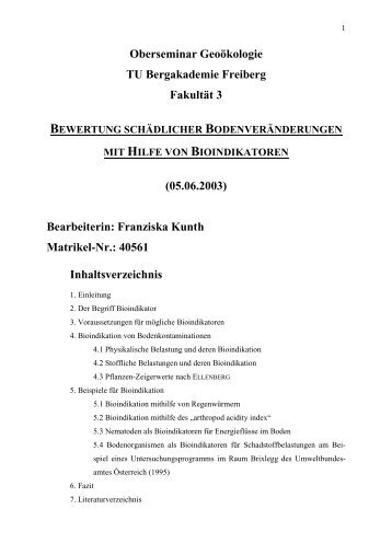 Oberseminar Geoökologie TU Bergakademie Freiberg Fakultät 3 ...