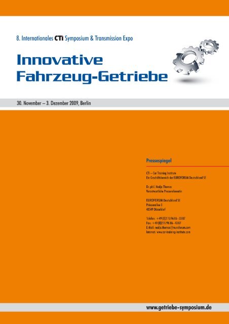 8. Internationales CTI Symposium Innovative Fahrzeug-Getriebe