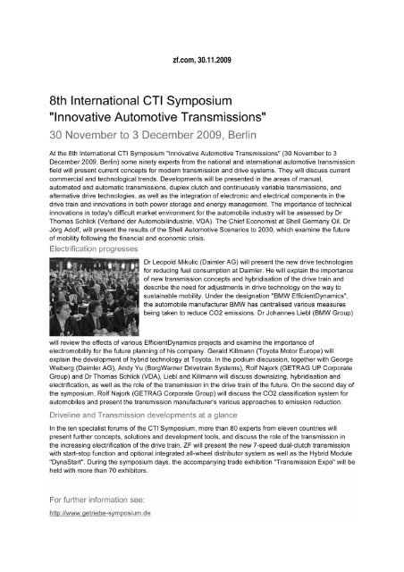 8. Internationales CTI Symposium Innovative Fahrzeug-Getriebe