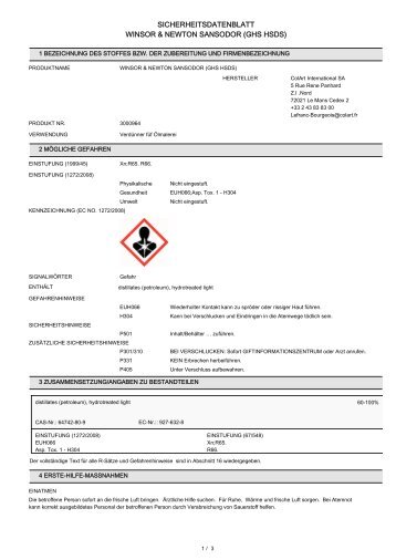 sicherheitsdatenblatt winsor & newton sansodor ... - Gerstaecker.at