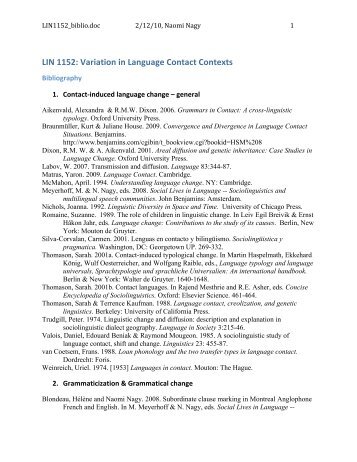 LIN 1152: Variation in Language Contact Contexts - University of ...