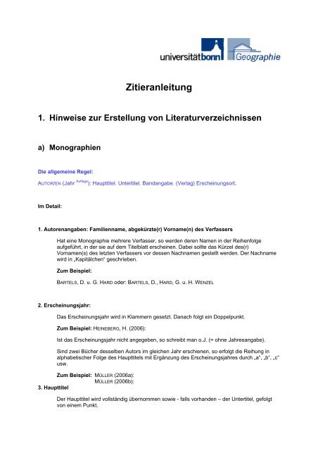 Zitieranleitung - Geographisches Institut der Universität Bonn