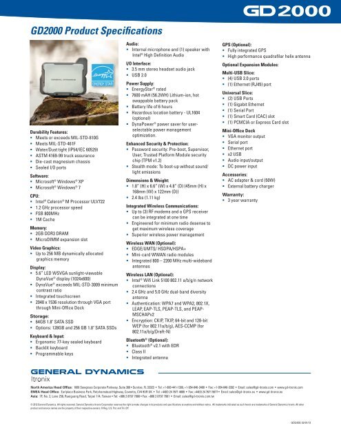 GD2000 Datasheet - General Dynamics Itronix