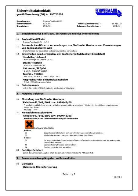 MSDS_8171_Schwego® Antihaut 8171_DE - Gerstaecker